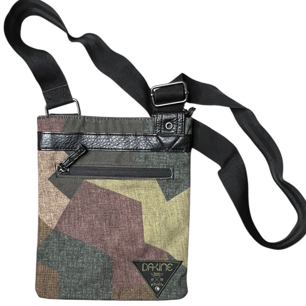 Dakine Jive Crossbody Bag Geometric Camo Canvas Small Travel Purse Green Brown